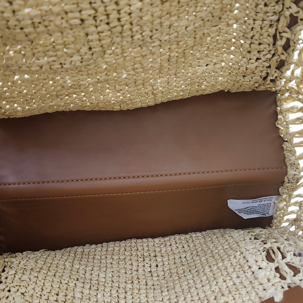 Sam Edelman Marley Woven Raffia Tote Bag Faux Leather Trim Summer Beach - Picture 9 of 12